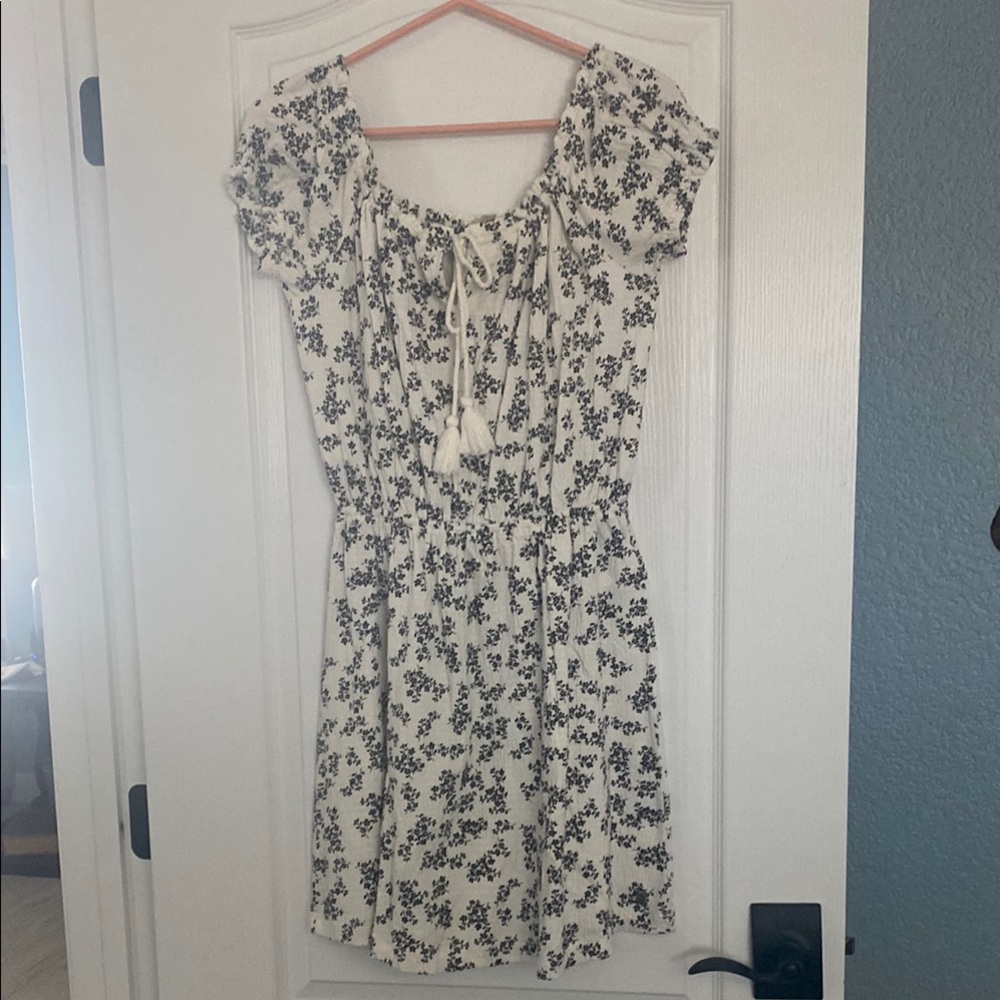 Roxy Black and White Mini Sundress with Flutter Sleeves